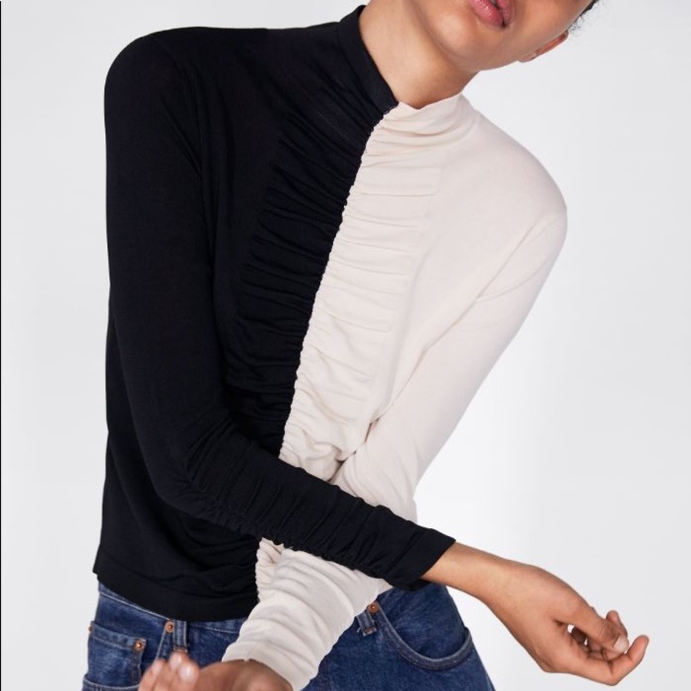 Zara Colorblock Sweater With Ruching